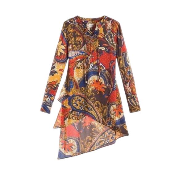 Chico's Victorian Style Asymmetrical Paisley Peasant Tunic Top Size M 1 Flowy - Picture 2 of 11